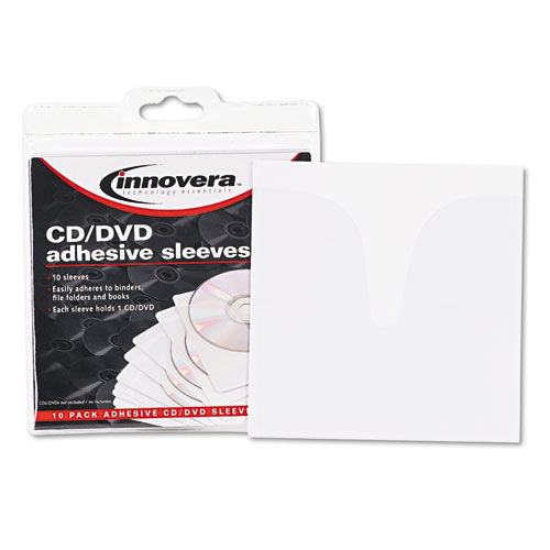 Self-Adhesive CD/DVD Sleeves, 1 Disc Capacity, Clear, 10/Pack. Picture 3