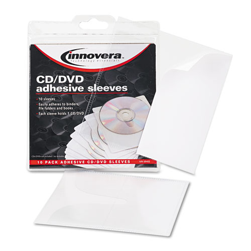 Self-Adhesive CD/DVD Sleeves, 1 Disc Capacity, Clear, 10/Pack. Picture 4