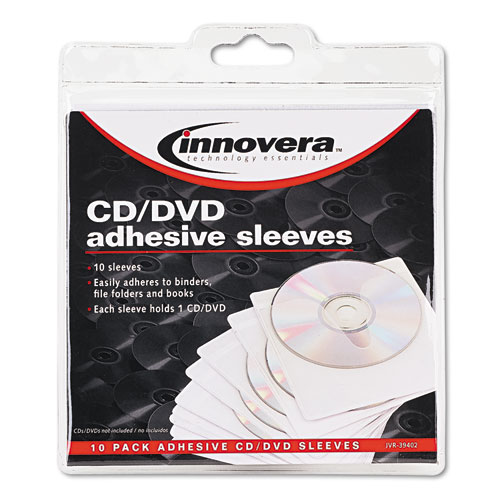 Self-Adhesive CD/DVD Sleeves, 1 Disc Capacity, Clear, 10/Pack. Picture 1