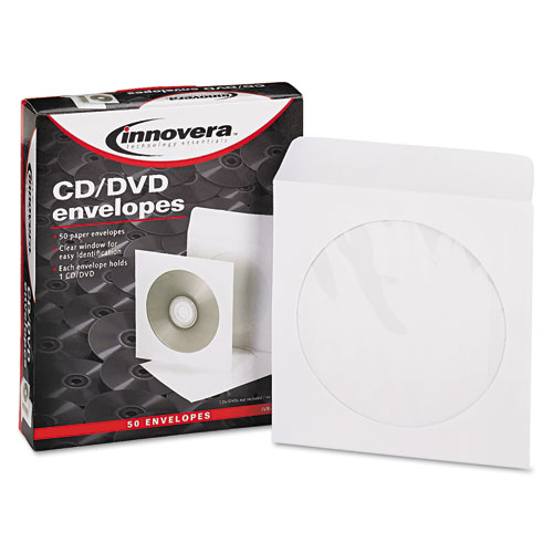 CD/DVD Envelopes, Clear Window, 1 Disc Capacity, White, 50/Pack. The main picture.