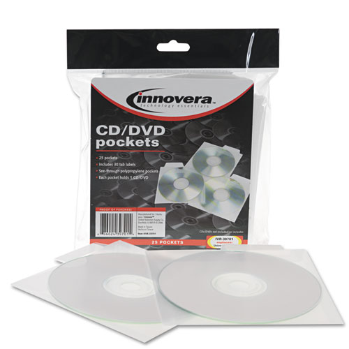 CD/DVD Pockets, 1 Disc Capacity, Clear, 25/Pack. Picture 2
