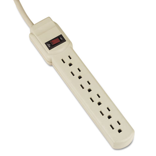 Power Strip, 6 Outlets, 4 ft Cord, Ivory. Picture 1