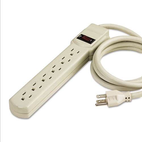 Power Strip, 6 Outlets, 4 ft Cord, Ivory. Picture 2
