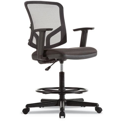 Alera Everyday Task Stool, Fabric Seat, Mesh Back, Supports Up to 275 lb, 20.9" to 29.6" Seat Height, Black. The main picture.