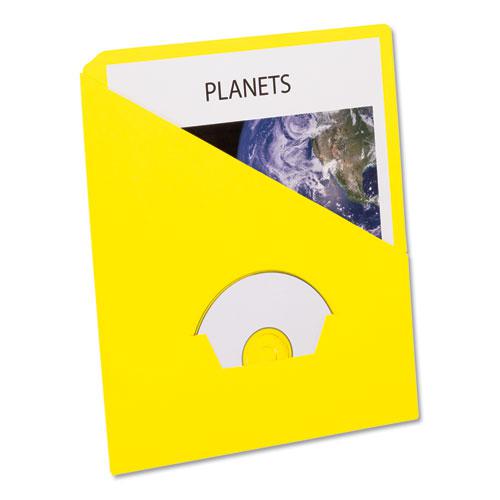 Slash Pocket Project Folders, 3-Hole Punched, Straight Tab, Letter Size, Yellow, 25/Pack. Picture 1