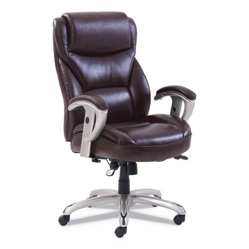 Emerson Big and Tall Task Chair, Supports Up to 400 lb, 19.5" to 22.5" Seat Height, Brown Seat/Back, Silver Base. Picture 1