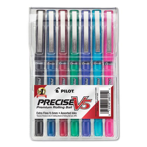 Precise V5 Roller Ball Pen, Stick, Extra-Fine 0.5 mm, Assorted Ink and Barrel Colors, 7/Pack. Picture 1