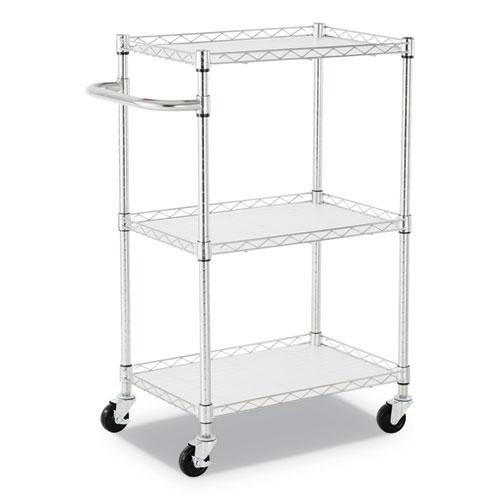 Three-Shelf Wire Cart with Liners, Metal, 3 Shelves, 450 lb Capacity, 24" x 16" x 39", Silver. The main picture.