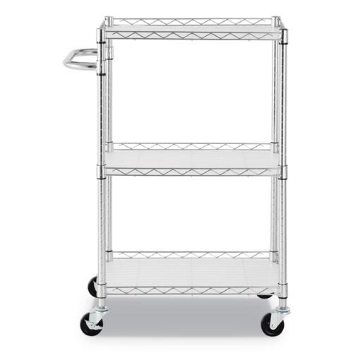 Three-Shelf Wire Cart with Liners, Metal, 3 Shelves, 450 lb Capacity, 24" x 16" x 39", Silver. Picture 3