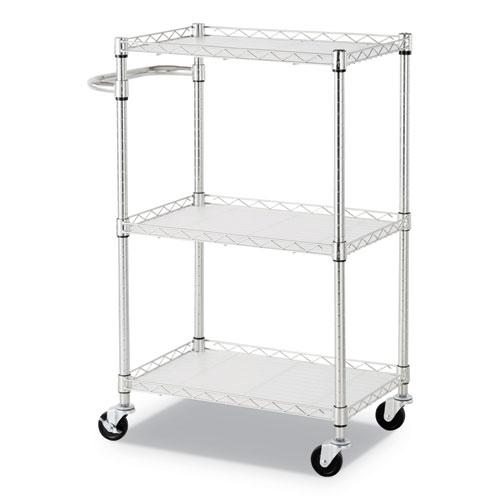 Three-Shelf Wire Cart with Liners, Metal, 3 Shelves, 450 lb Capacity, 24" x 16" x 39", Silver. Picture 2