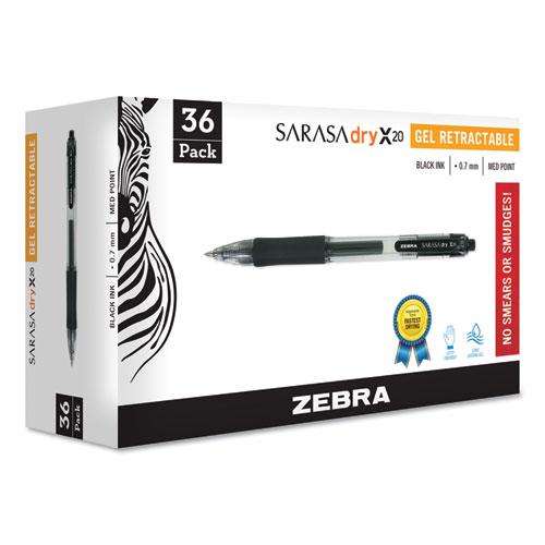 Sarasa Dry Gel X20 Gel Pen, Retractable, Medium 0.7 mm, Black Ink, Clear/Black Barrel, 36/Pack. Picture 2