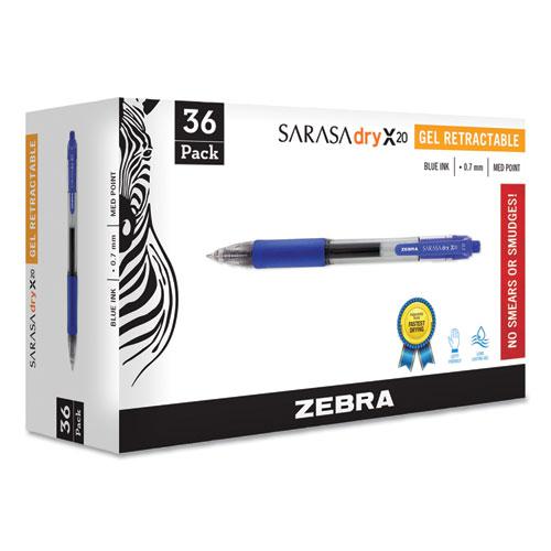 Sarasa Dry Gel X20 Gel Pen, Retractable, Medium 0.7 mm, Blue Ink, Clear/Blue Barrel, 36/Pack. Picture 2