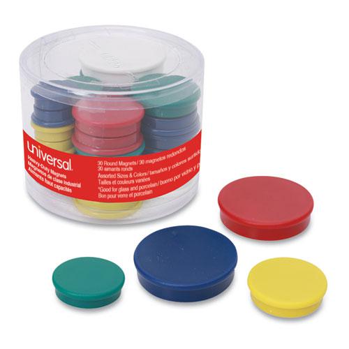 High-Intensity Assorted Magnets, Circles, Assorted Colors, 0.75", 1.25" and 1.5" Diameters, 30/Pack. Picture 1