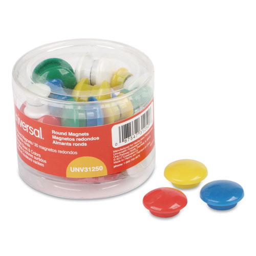Assorted Magnets, Circles, Assorted Colors, 0.63", 1", 1.63" Diameters, 30/Pack. Picture 1