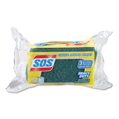 Heavy Duty Scrubber Sponge, 2.5 x 4.5, 0.9" Thick, Yellow/Green, 3/Pack, 8 Packs/Carton. Picture 4