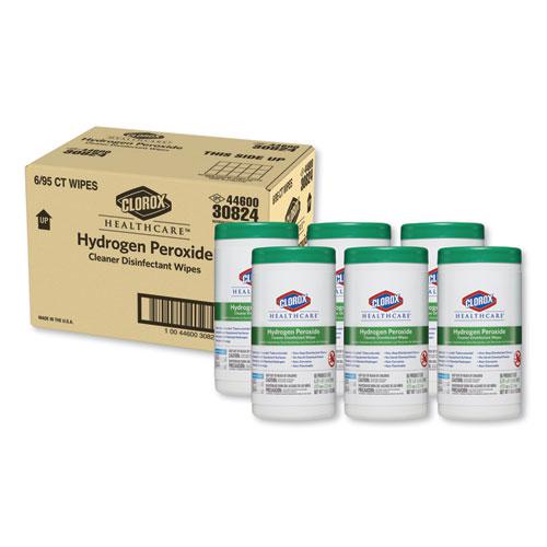 Hydrogen Peroxide Cleaner Disinfectant Wipes, 9 x 6.75, Unscented, White, 95/Canister, 6 Canisters/Carton. Picture 1