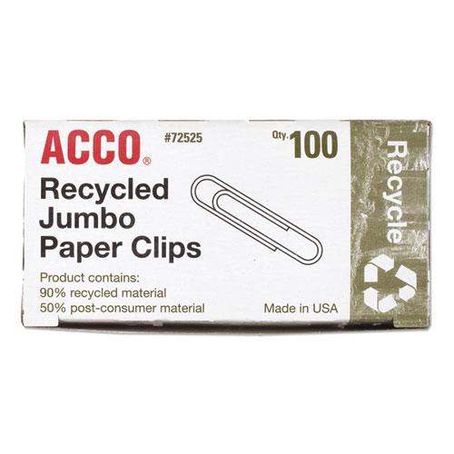 Recycled Paper Clips, Jumbo, Smooth, Silver, 100 Clips/Box, 10 Boxes/Pack. Picture 3