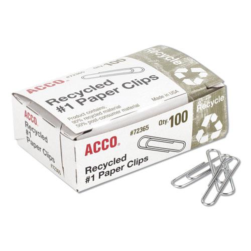 Recycled Paper Clips, #1, Smooth, Silver, 100 Clips/Box, 10 Boxes/Pack. Picture 1