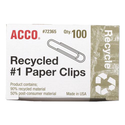 Recycled Paper Clips, #1, Smooth, Silver, 100 Clips/Box, 10 Boxes/Pack. Picture 2