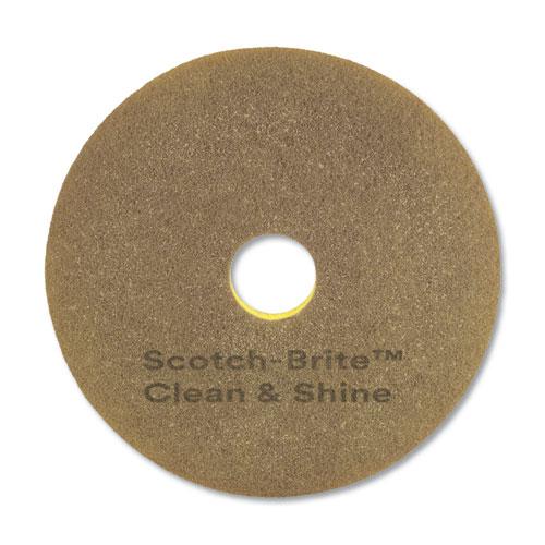 Clean and Shine Pad, 17" Diameter, Brown/Yellow, 5/Carton. Picture 1