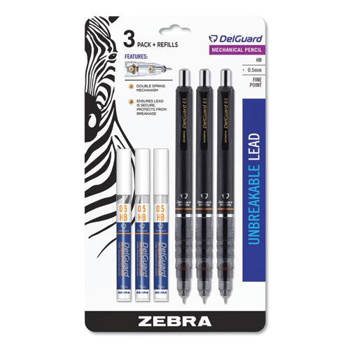 Delguard Mechanical Pencil, 0.5 mm, HB (#2.5), Black Lead, Black Barrel, 3/Pack. Picture 1