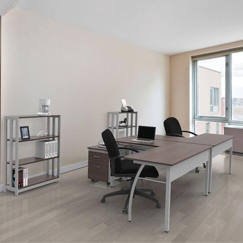 Trento Line L-Shaped Desk, 59.13" x 59.13" x 29.5", Mocha/Gray. Picture 4
