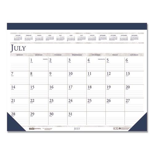 Recycled Academic Desk Pad Calendar, 18.5 x 13, White/Blue Sheets, Blue Binding/Corners, 14-Month (July to Aug): 2024 to 2025. Picture 2