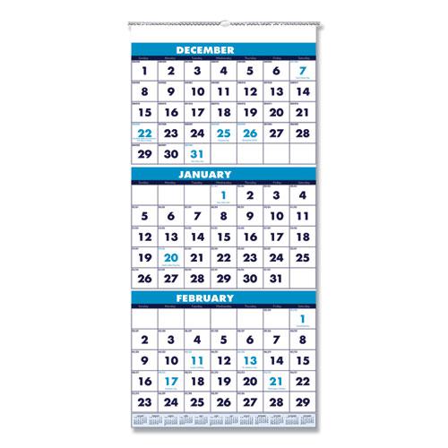 Recycled Three-Month Format Wall Calendar, Vertical Orientation, 12.25 x 26, White Sheets, 14-Month (Dec-Jan): 2023-2025. Picture 1