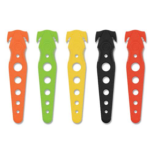Safety Cutter, 1.2" Blade, 5.75" Plastic Handle, Assorted, 5/Pack. Picture 1