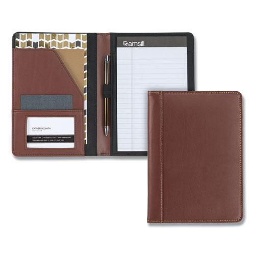 Contrast Stitch Leather Padfolio, 6.25w x 8.75h, Open Style, Brown. Picture 2
