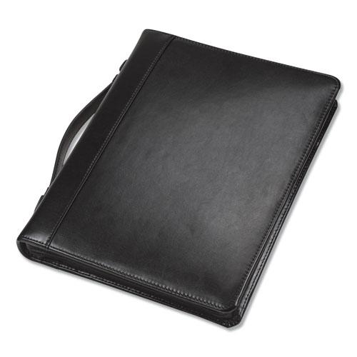 Leather Multi-Ring Zippered Portfolio, Two-Part, 1" Cap, 11 x 13 1/2, Black. Picture 2