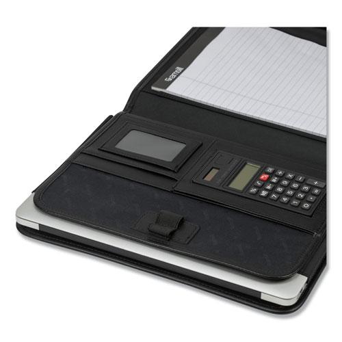 Professional Tri-Fold Padfolio w/Calculator, Writing Pad, Vinyl, Black. Picture 4