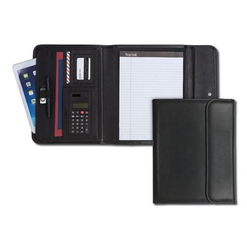 Professional Tri-Fold Padfolio w/Calculator, Writing Pad, Vinyl, Black. Picture 1