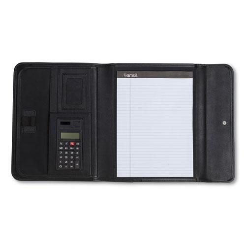 Professional Tri-Fold Padfolio w/Calculator, Writing Pad, Vinyl, Black. Picture 6