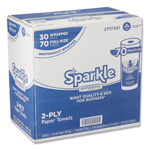Sparkle ps Premium Perforated Paper Kitchen Towel Roll, 2-Ply, 11 x 8.8, White, 70 Sheets, 30 Rolls/Carton. Picture 3