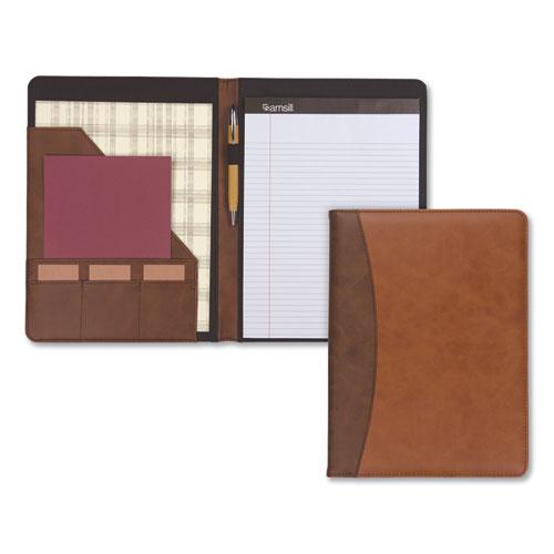 Two-Tone Padfolio with Spine Accent, 10 3/5w x 14 1/4h, Polyurethane, Tan/Brown. Picture 1