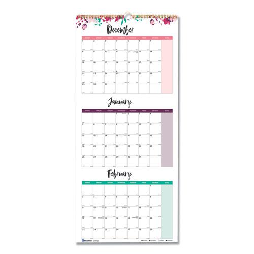 3-Month Wall Calendar, Colorful Leaves Artwork, 12.25 x 27, White/Multicolor Sheets, 14-Month (Dec to Jan): 2024. Picture 1