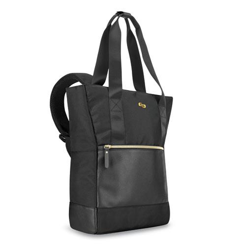 Parker Hybrid Tote/Backpack, Fits Devices Up to 15.6", Polyester, 3.75 x 16.5 x 16.5, Black/Gold. Picture 2