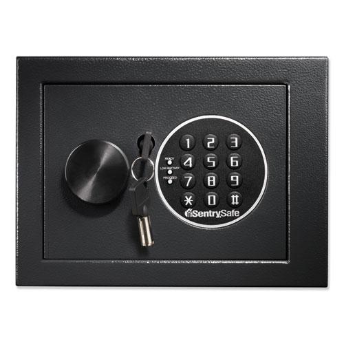 Electronic Security Safe, 0.14 cu ft, 9w x 6.6d x 6.6h, Black. Picture 1