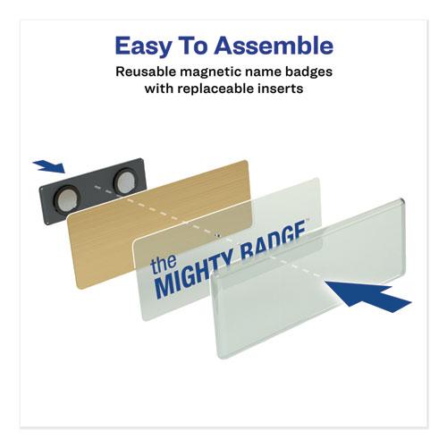 The Mighty Badge Name Badge Holder Kit, Horizontal, 3 x 1, Laser, Gold, 50 Holders/120 Inserts. Picture 4