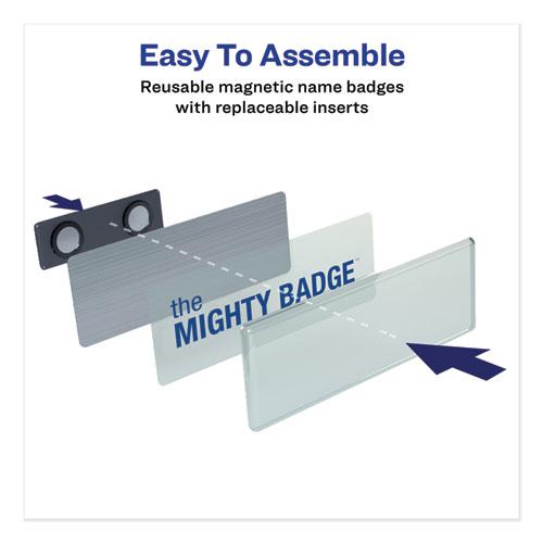 The Mighty Badge Name Badge Holder Kit, Horizontal, 3 x 1, Laser, Silver, 50 Holders/120 Inserts. Picture 5