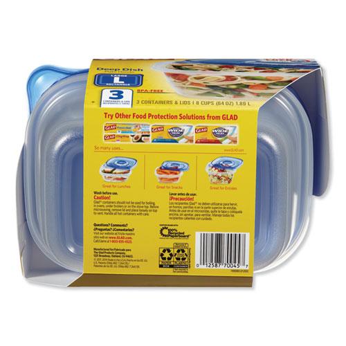 Deep Dish Food Storage Containers, 64 oz, Plastic, 3/Pack. Picture 4