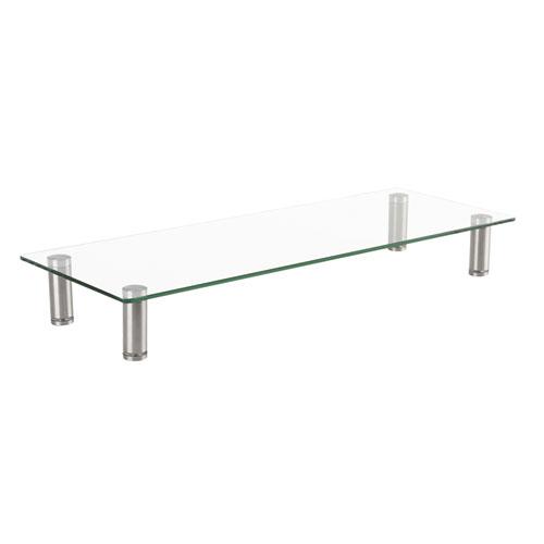 Adjustable Tempered Glass Monitor Riser, 22.75" x 8.25" x 3" to 3.5", Clear/Silver. Picture 1
