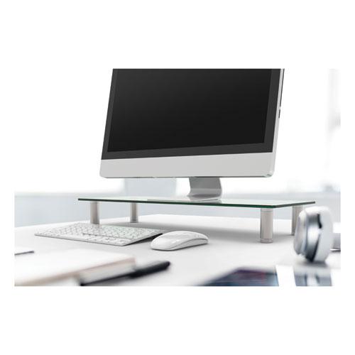 Adjustable Tempered Glass Monitor Riser, 22.75" x 8.25" x 3" to 3.5", Clear/Silver. Picture 5