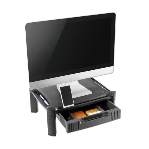 Large Monitor Stand with Cable Management and Drawer, 18.38" x 13.63" x 5", Black. Picture 2