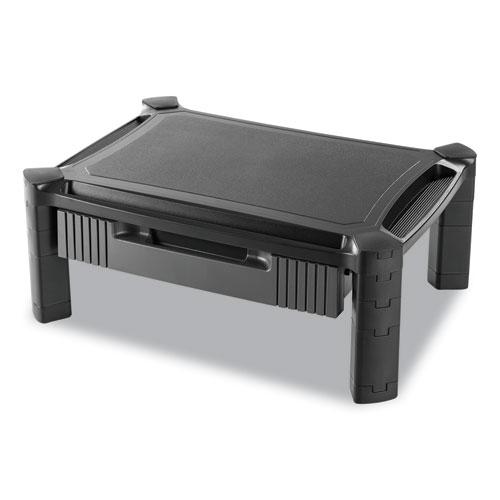 Large Monitor Stand with Cable Management and Drawer, 18.38" x 13.63" x 5", Black. Picture 1