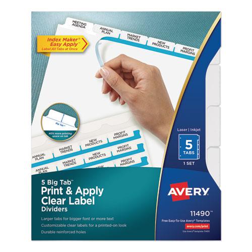 Print and Apply Index Maker Clear Label Dividers, Big Tab, 5-Tab, White Tabs, 11 x 8.5, White, 1 Set. Picture 1