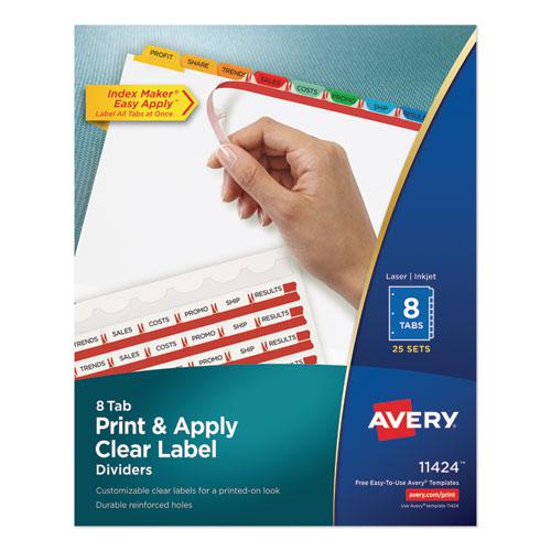 Print and Apply Index Maker Clear Label Dividers, 8-Tab, Color Tabs, 11 x 8.5, White, Traditional Color Tabs, 25 Sets. Picture 1