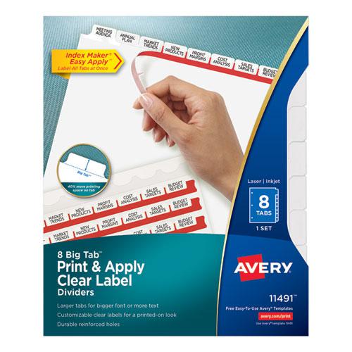 Print and Apply Index Maker Clear Label Dividers, Big Tab, 8-Tab, 11 x 8.5, White, 1 Set. Picture 1