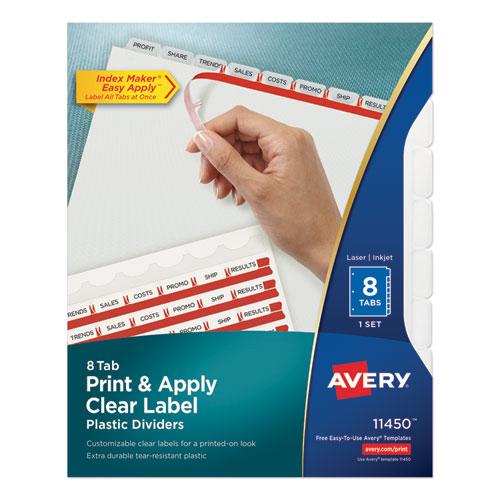 Print and Apply Index Maker Clear Label Plastic Dividers w/Printable Label Strip, 8-Tab, 11 x 8.5, Frosted Clear Tabs, 1 Set. Picture 1
